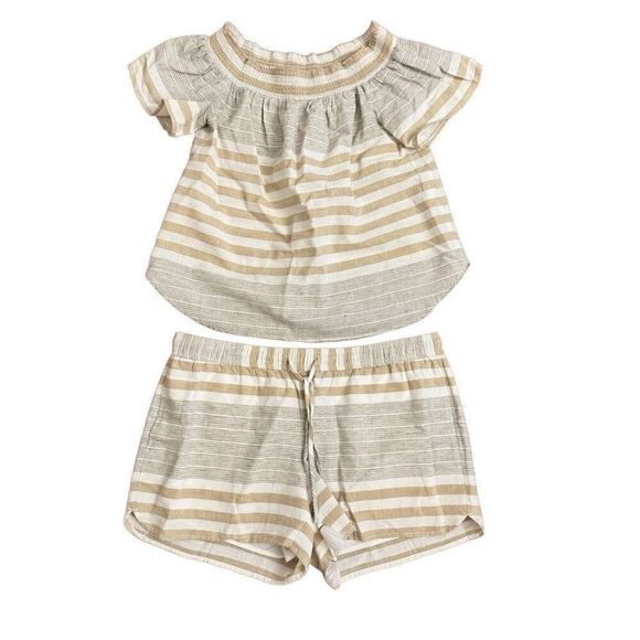 Vineyard Vines Linen Off The Shoulder Smocked Top & Elastic Waist Shorts Stripes - Picture 5 of 5